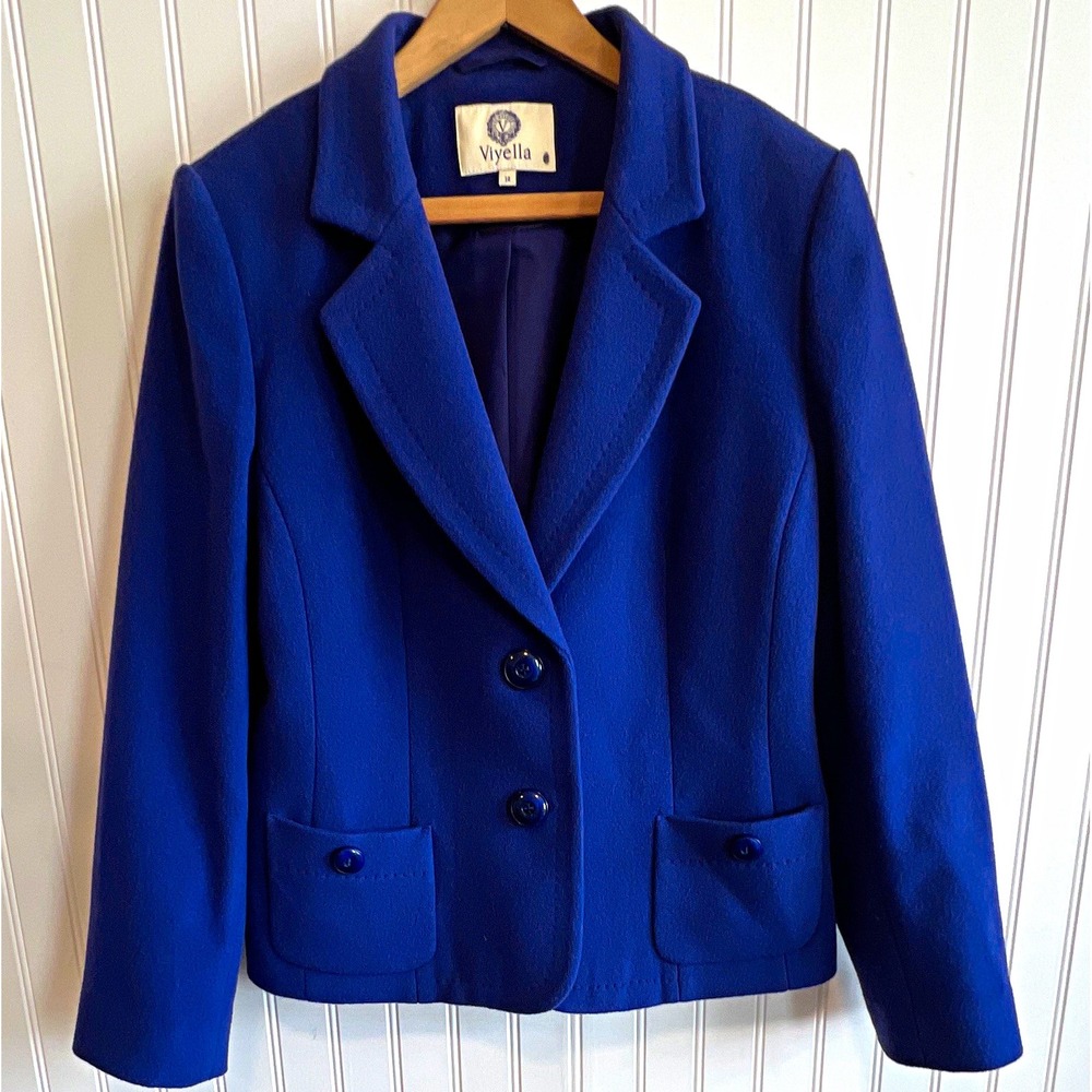 Viyella Women's purple Wool Cashmere Blend Blazer 2-Button Notch Lined 14